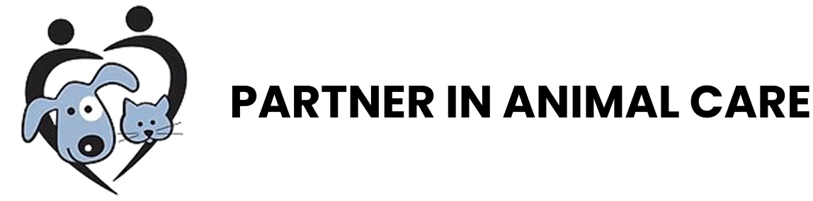 Logo with a heart, dog, and cat silhouette and text 'Partner in Animal Care' on a white background.